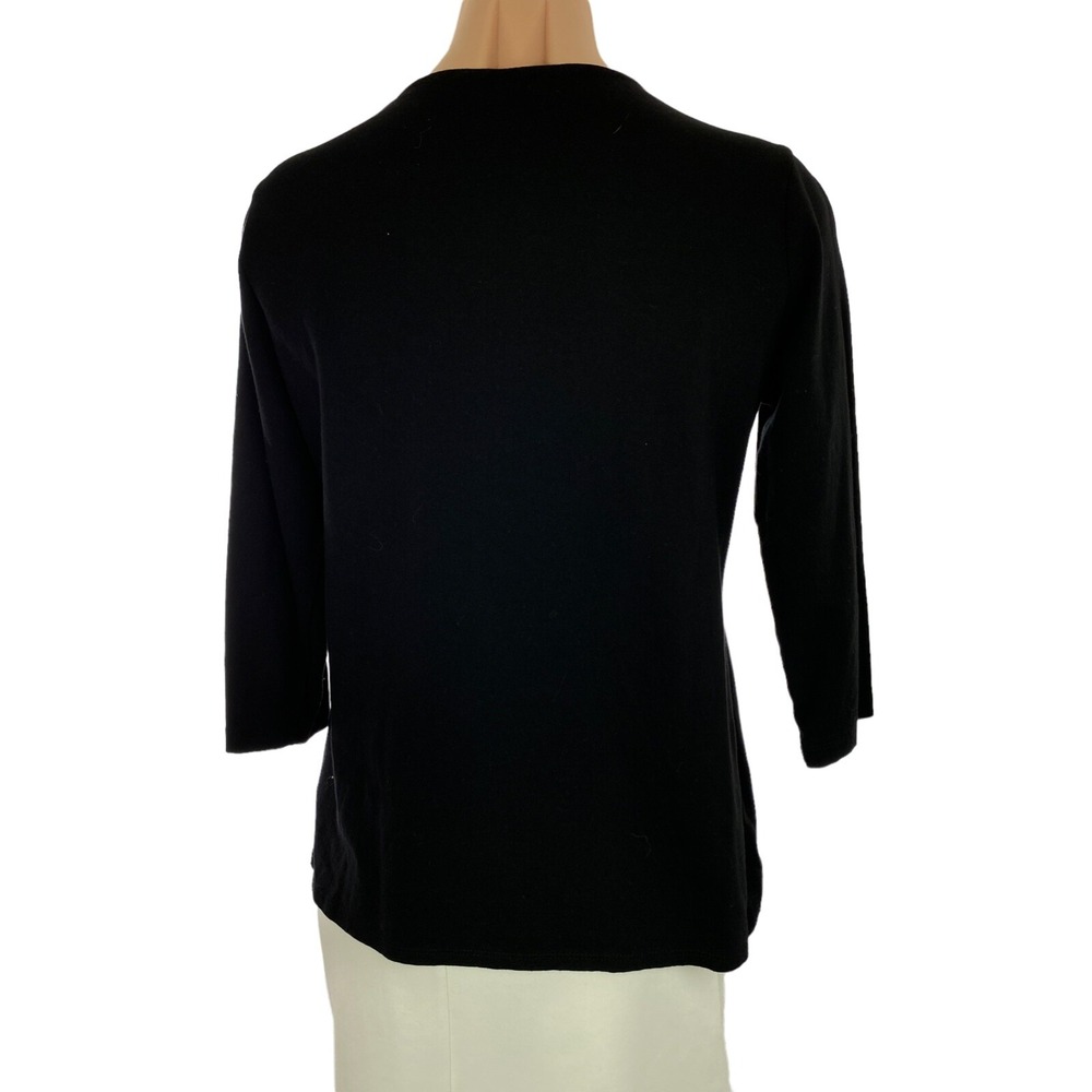 Anne Klein Sport Black Top Pullover Size Small Cotton & Elastane 3/4 Sleeve - Picture 2 of 5